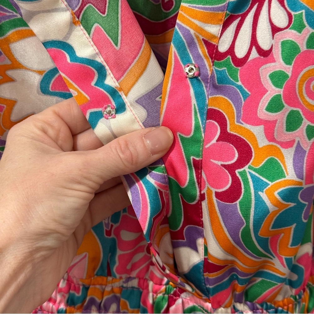 Nicole Miller Floral Ruffled Satin Mini Dress - Picture 9 of 11